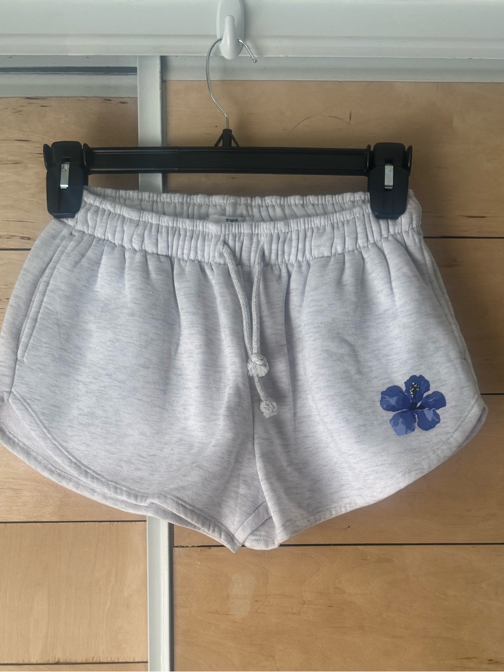 Kids Light Gray Drawstring Shorts with Blue Floral Accent
